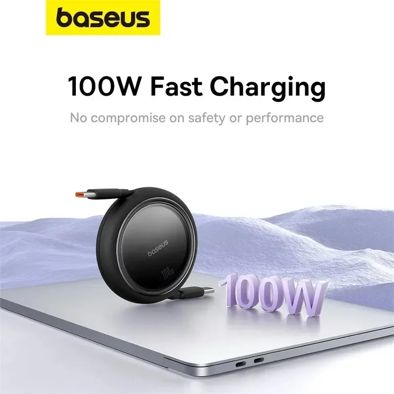 Baseus Retractable PD 100W Type-C To Type-C Charing Cable For iPhone 15 Plus Pro Max Fast Charger Type C Cable For MacBook iPad