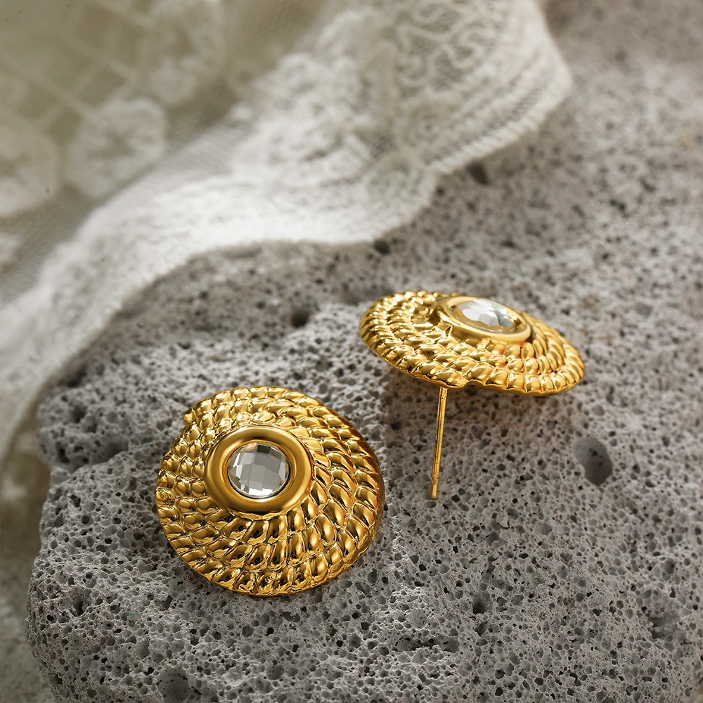 Stainless Steel 18K Gold Plated Thread Texture Tound Earrings Plated Rust Proof Temperament Stylish Charm Jewelry Gifts Серьги