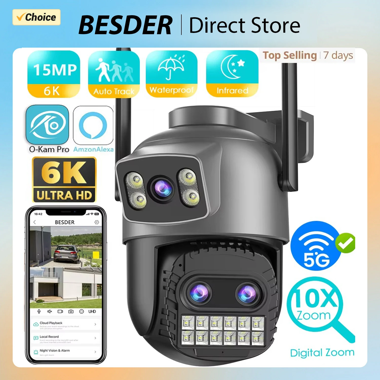 15MP Wifi IP Camera PTZ Outdoor Dual Screen 10X Digital Zoom 4K Human Detection 10MP Security Camera Surveillance O-Kam Pro APP 1