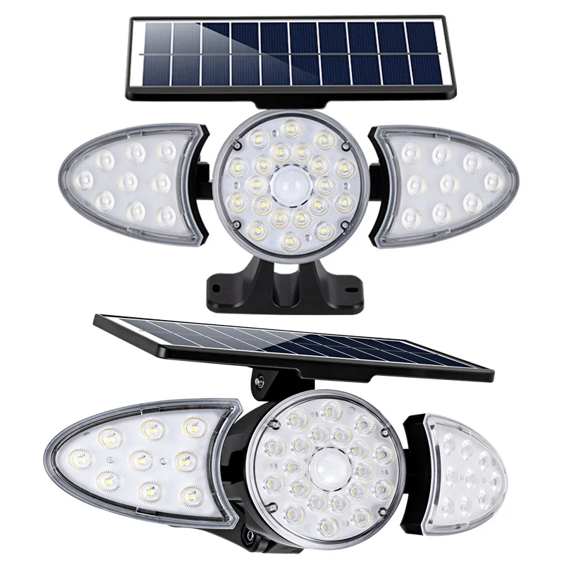 2023 New Three Head LED Solar Wall Light Garage Lamp Courtyard Lamp Outdoor Human Sensing Spot Lighting