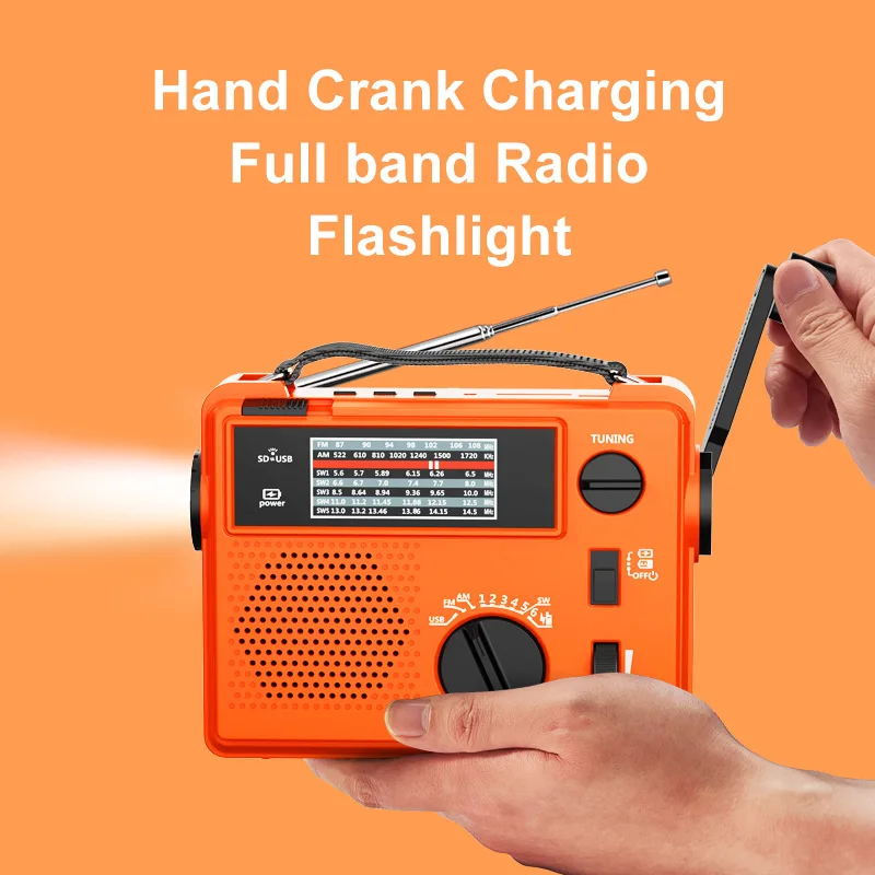 

Emergency Radio AM/FM Portable Radio Solor Hand Crank USB Rechargeable Torch Reading Lamp SOS Alarm For Emergencies Camping