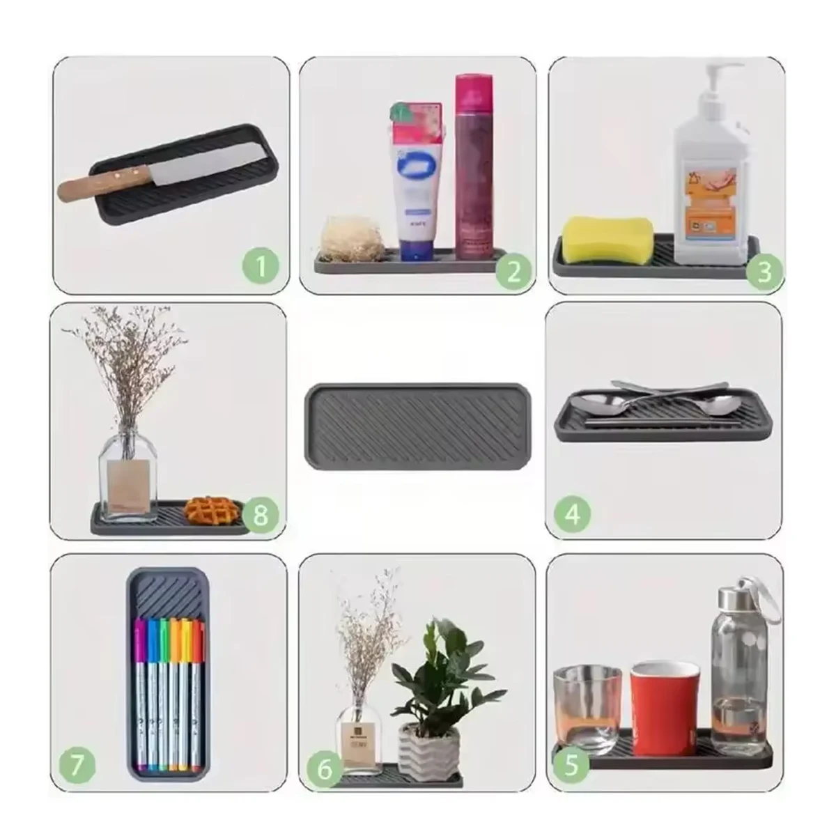 Silicone Drain Tray for Tableware Water Cup Fruit Vegetable Kitchen Sink Organizer Storage Tray Sponge Holder Soap Dispenser