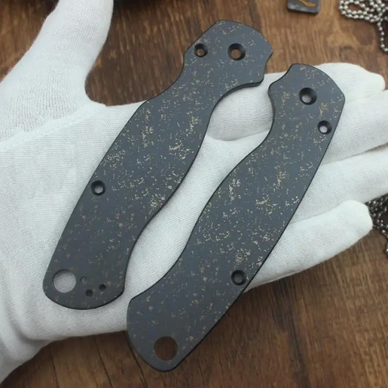 

1 Pair Custom Made DIY Black Gold Dot TC4 Handle Patch Scales for Spyderco C81 Para 2 Folding Knife Accessories