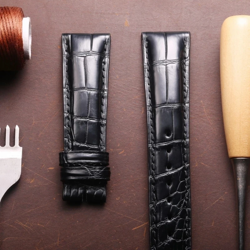 Cinturini Di Ricambio In Pelle Di Coccodrillo Per Iwc Portugues Pilot Black Alligator Grain Cinturino Per Cinturino 20Mm 21Mm 22Mm