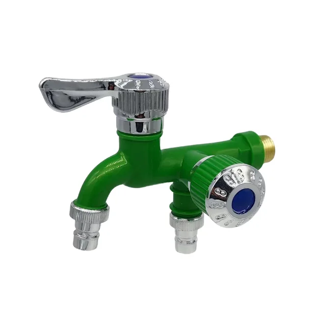 Faucet Double Outlet Dual Control Water Tap Home Bathroom Hose Irrigation Fitting Plastic Connector 1/2" Universal Interface 6