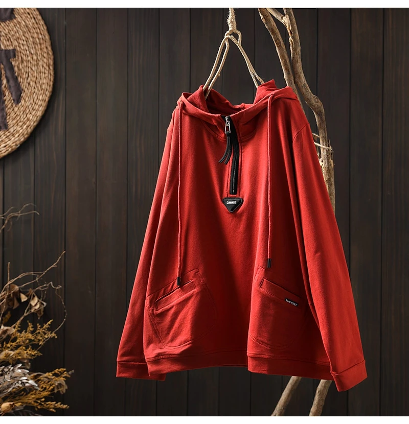 Women's Vintage and Casual Long-sleeved Pullover Top, 2025 New Spring Loose Hooded Sweatshirt