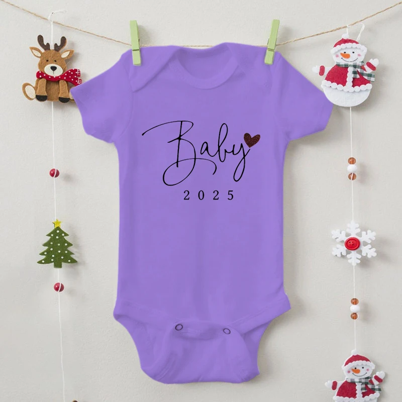 New Cotton Romper for Infant Boy Girl "Baby 2025" Funny Heart Pattern Onesies Coming Soon Gift Newborn Short Sleeve Bodysuits 4
