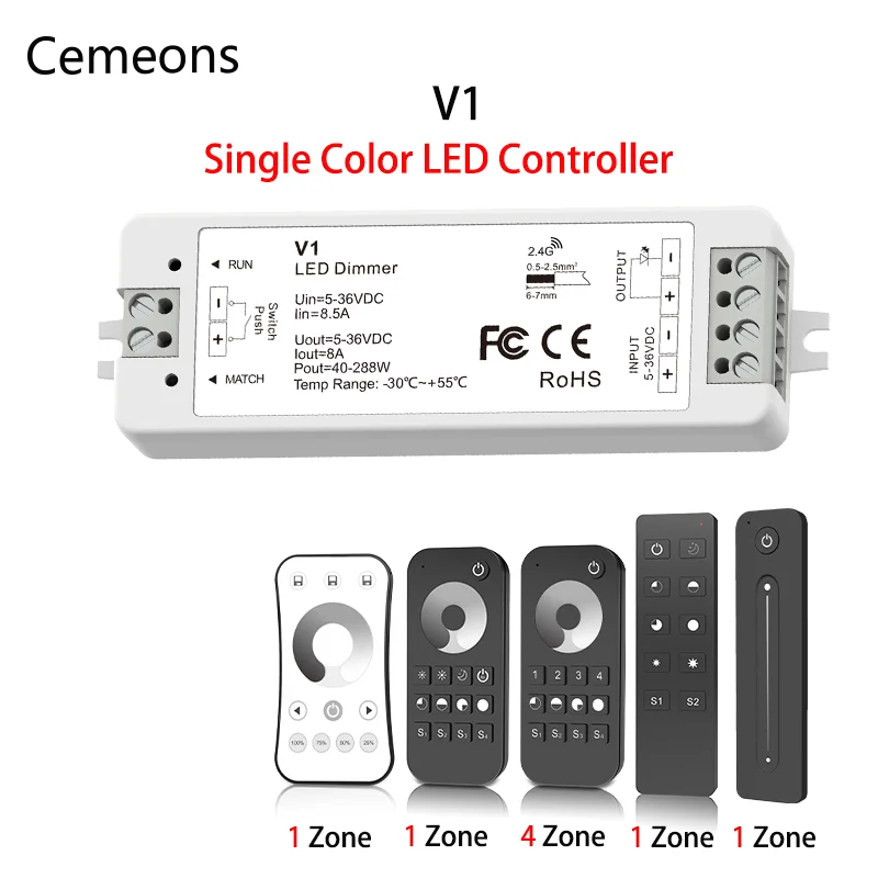 LED Dimmer 12V 5V 24V 36V 8A PWM Wireless RF Switch with 2.4G brightness adjustment touch Remote for Led Single Color strip lnfrared dimmer switch can control led high power 200w lamp safety single tone light dark knob with remote control adjustment