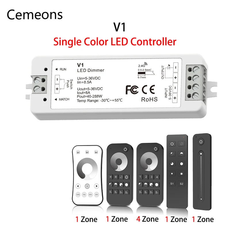 LED Dimmer 12V 5V 24V 36V 8A PWM Wireless RF Switch with 2.4G brightness adjustment touch Remote for Led Single Color strip led strip light neon led touch switch button dimmer adjust brightness controller with dc plug for 12v 24v adjustment 2835 5050