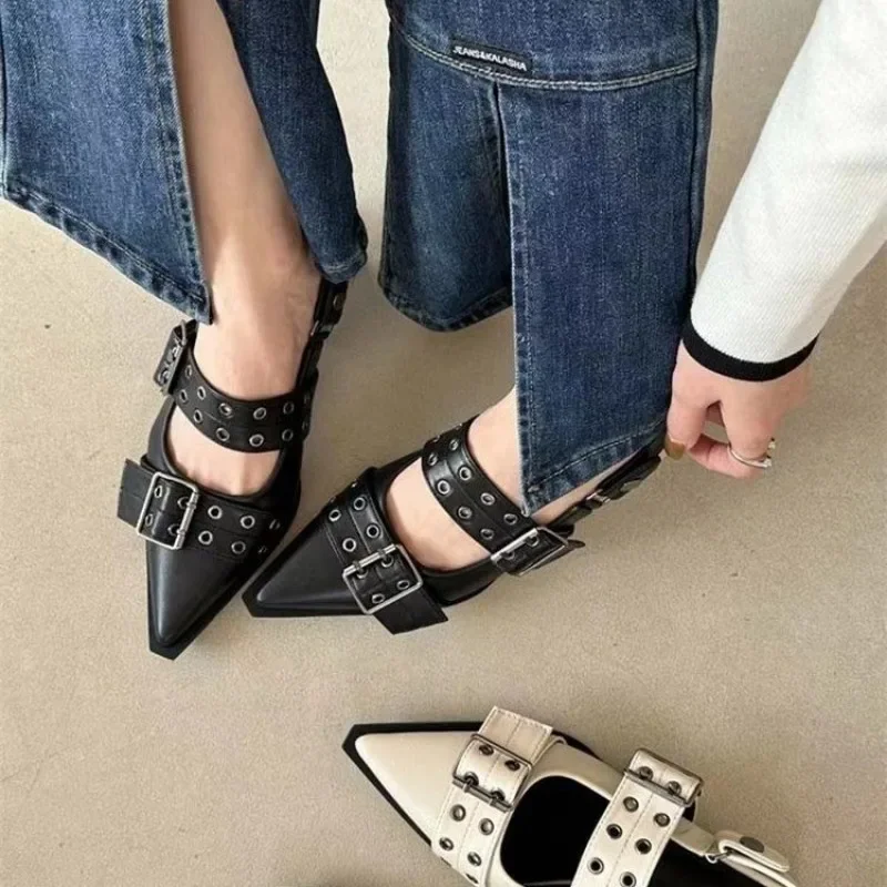 women's sandals summer 2024 Ballet flats women Pointed rivet single shoe Platform Woman heeled sandals zapatos de mujer 4