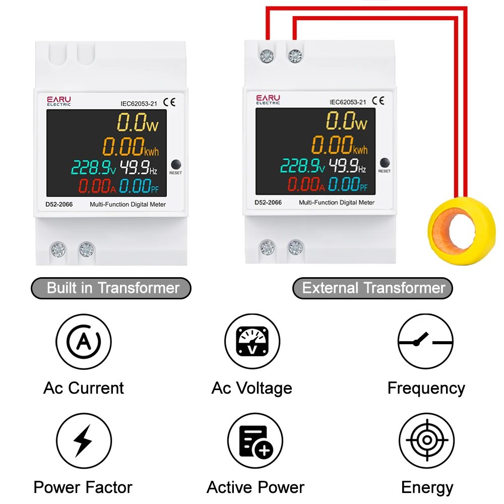 EARU 6-in-1 DIN-Schienen-AC-Monitor 110V 220V 380V 100A Spannung Strom Leistungsfaktor Aktiver KWh Elektrischer Energiemesser Frequenzmesser VOLT – Detail 5
