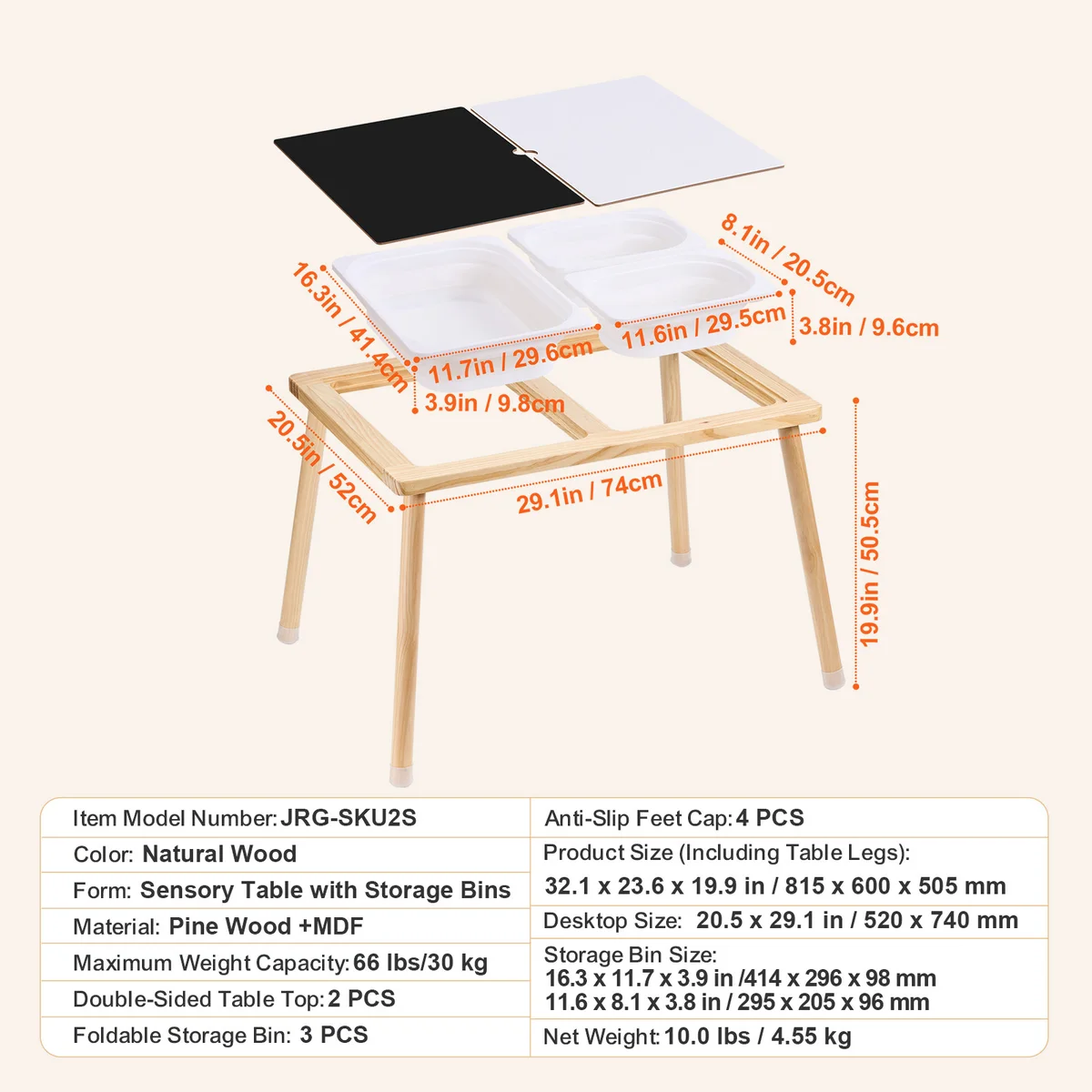 SucceBuy Wooden Sensory Table for Kids Activity with 3 Foldable Storage Bins & Double-Sided Board Indoor/Outdoor for Studying — view 6