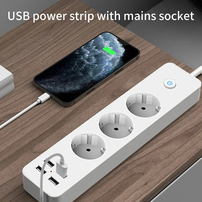 EU Plug Power Strip 1.8m Extension Cable Multiprise 3AC Outlets Electrical Socket with 4 USB Network Filter Fast Charging