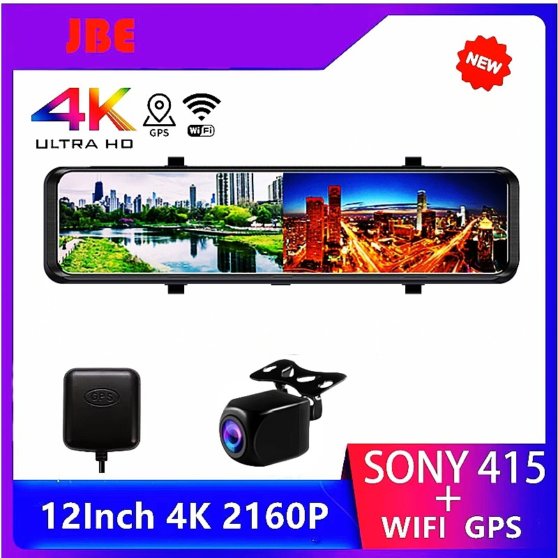 3840*2160P 4K WIFI APP Car DVR Video Recorder 12Inch DashCam Rearview Mirror GPS Track Auto Registrar Night Vision 24H Park