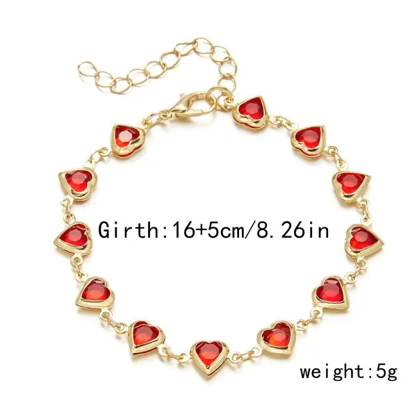 Chic Red Strawberry & Cherry Heart Pearl Charm Bracelet - Y2K Inspired Gold Chain Jewelry