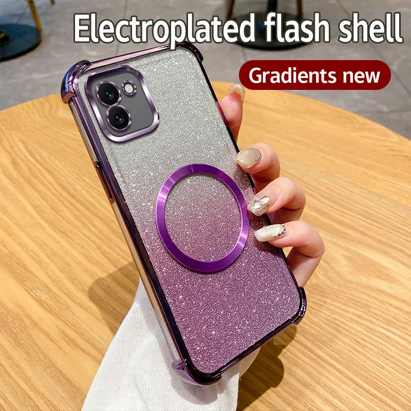 Shockproof Clear Magnetic Ring Phone Case with Glitter Cover