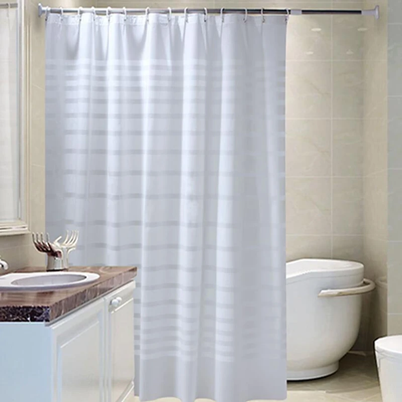 Plastic Peva Waterproof Shower Curtain Transparent White Stripe