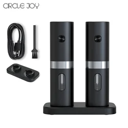 Electric Automatic Salt and Pepper Grinder Set Mill Refillable with Rechargeable Base 2 Adjustable Coarseness Mills LED Light