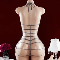 Noir Sexy Lingerie sans entrejambe femmes ensemble de soutien-gorge Transparent Costume érotique Teddy body une pièce Lenceria ensemble de sous-vêtements sensuels 5