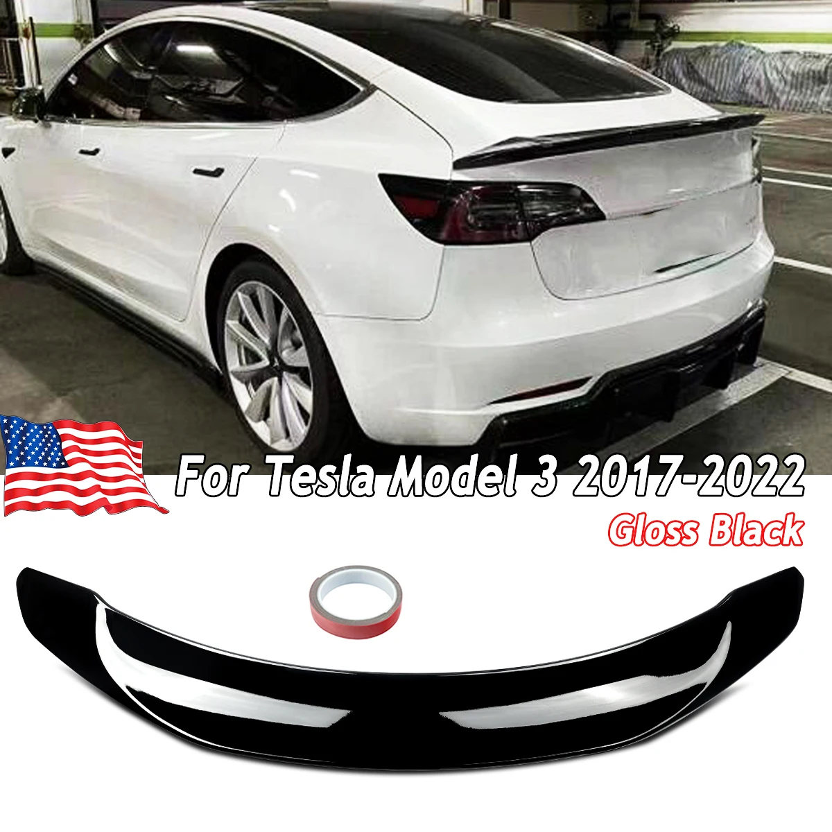 Tylna lotka/spoiler na klapę bagażnika w stylu V, błyszczący czarny, Highkick, pasuje do Tesla Model ), Magickit