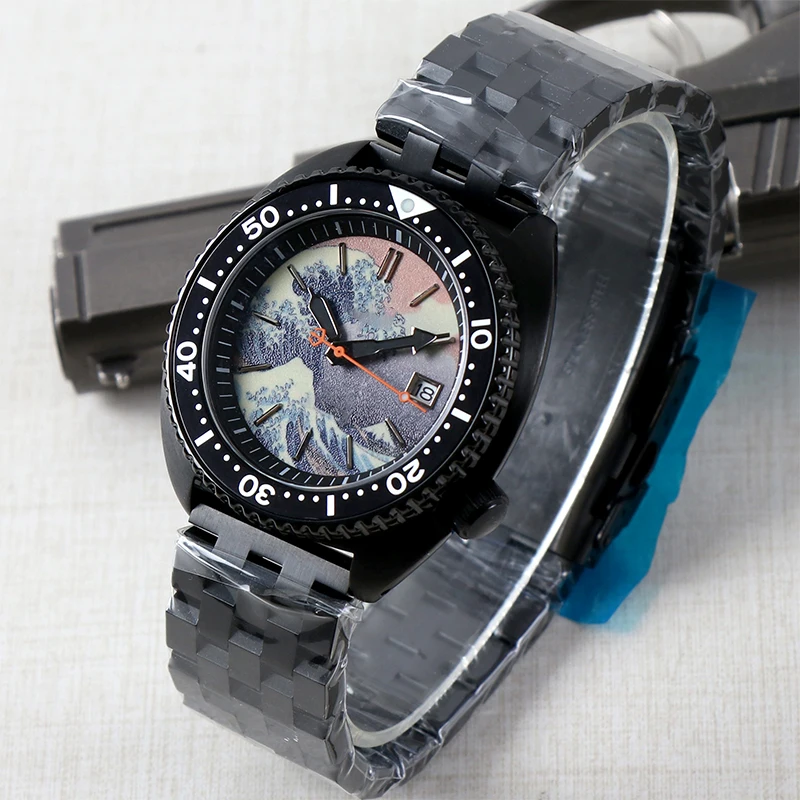 

NO LOGO Turtle Watch Automatic Mechanical NH35 Movement Watches Kanagawa Dial Full Luminous 10BAR Waterproof Dive Black watch