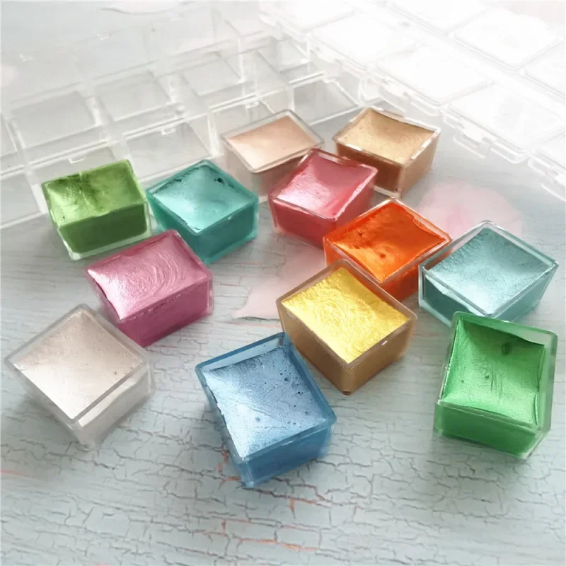 12-kolorowa farba akwarelowa stały pigment perłowy metaliczny brokat neonowe materiały do zdobienia paznokci zestaw farb do szkolnych artykułów papierniczych
