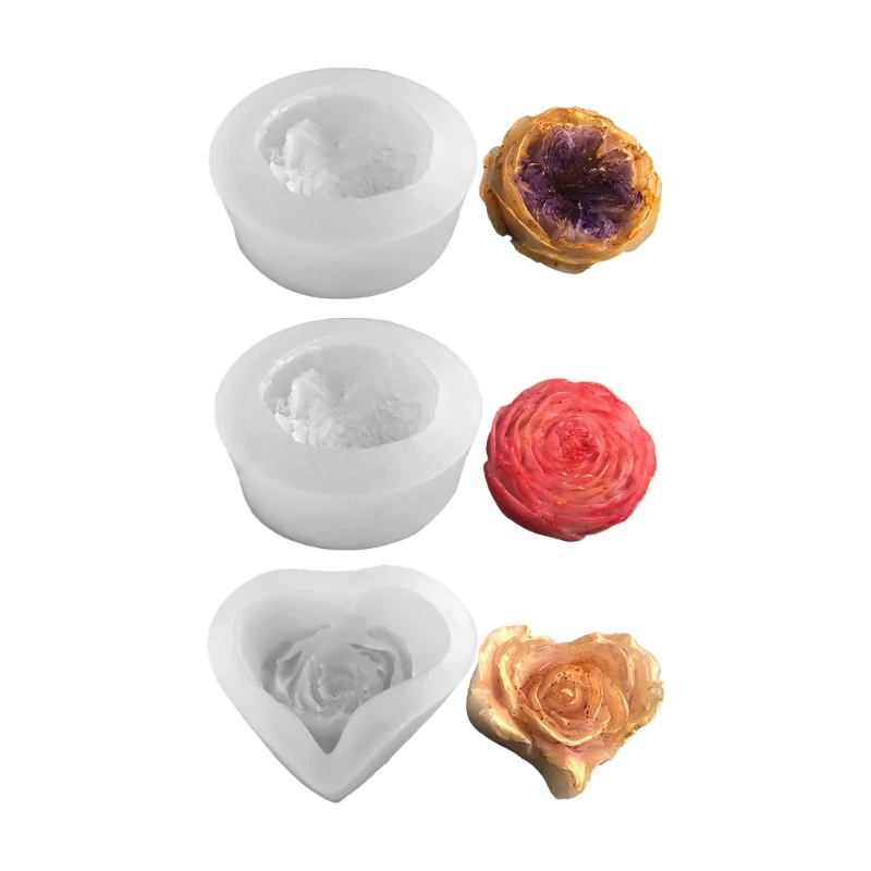 

3D Rose Flower Mold for Candle Making Heart Rose Gypsum Clay Mould