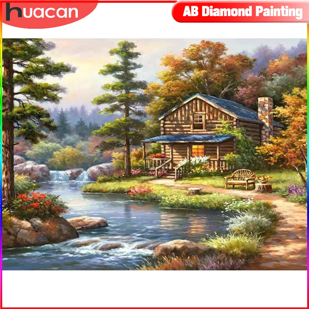 HUACAN Diamond Painting New Collection Sunset Landscape Full Square/Round Drill Mosaic Stream House Home Decor