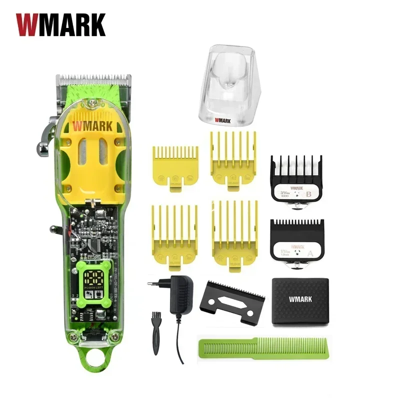 wmark-ng-408-green-color-transparent-style-professional-rechargeable-clipper-cord-cordless-hair-trimmer-with-fade-blade