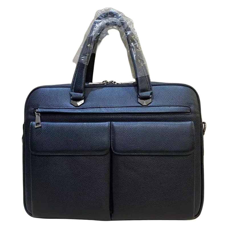 

Leather Men's Fashion Personality Portable Briefcase Business Pendulum Large Capacity Black Zipper Closure Computer Shoulder ba