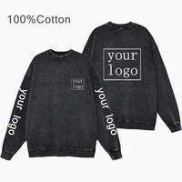 Men’s Vintage Black Acid Wash Cotton Hoodie – Customizable Y2K Style Pullover with DIY Logo/Text Print | Premium 100% Cotton Sweatshirt