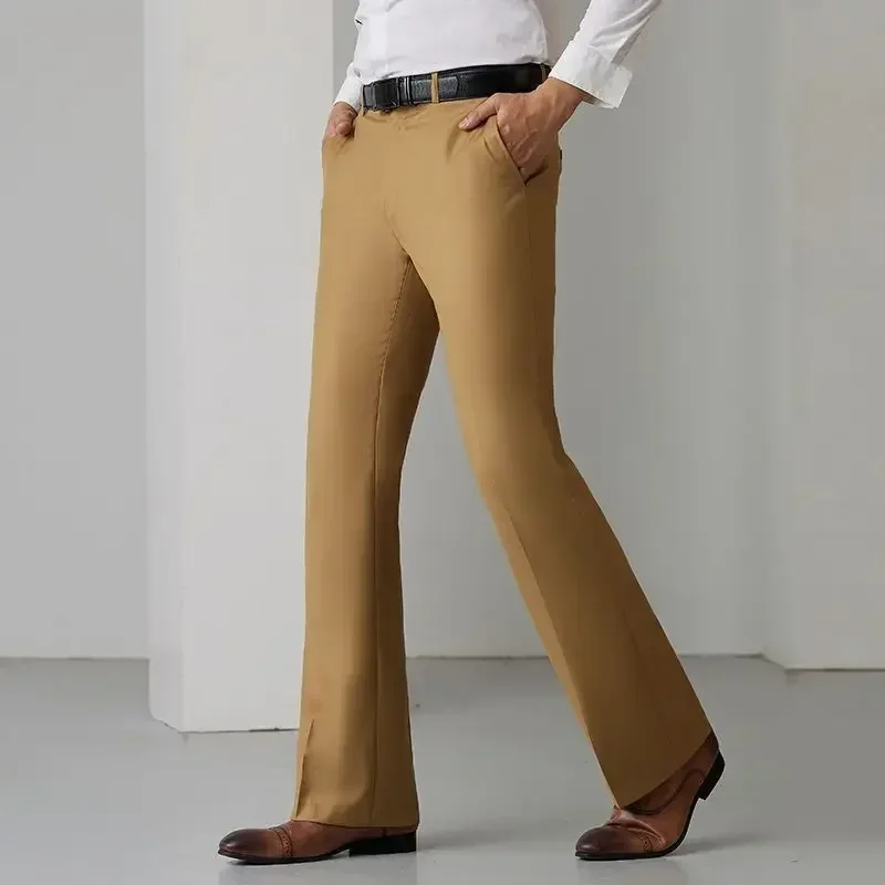 thumbnail image 1 of Pantalones acampanados para hombre, corte ajustado, pierna ancha, trajes para hombre, pantalones acampanados, fluidos, de negocios, grises, drapeados, sastrería social, spandex, 1 of 5