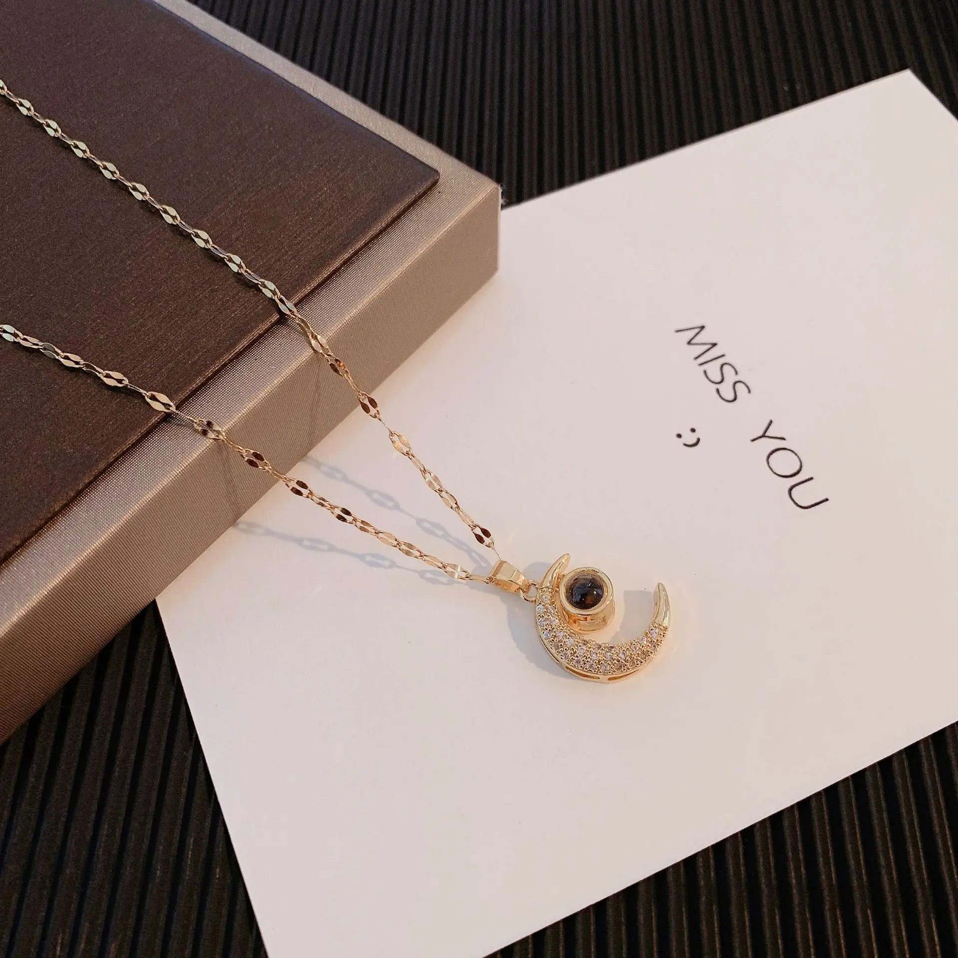 Fashion light luxury moon titanium steel necklace for women, pendant