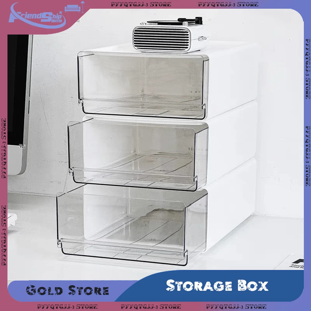 Desktop Storage Box Organizer Drawers Transparent Plastic Office File Storage Boxes Stackable Combination Organizer Containers