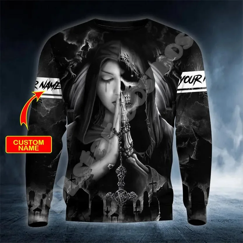 NewFashion Custom Name Skull Grim Reaper Ghost Tattoo Retro Tracksuit Harajuku 3DPrint Streetwear Casual Funny Jacket Hoodies X8