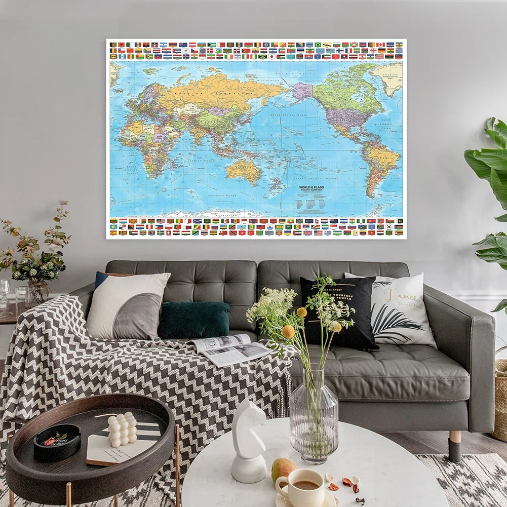 Foldable The Map of World in English Decorative Hanging Picture Non-woven Fabric Home Wall Decor School Supplies 100*70cm