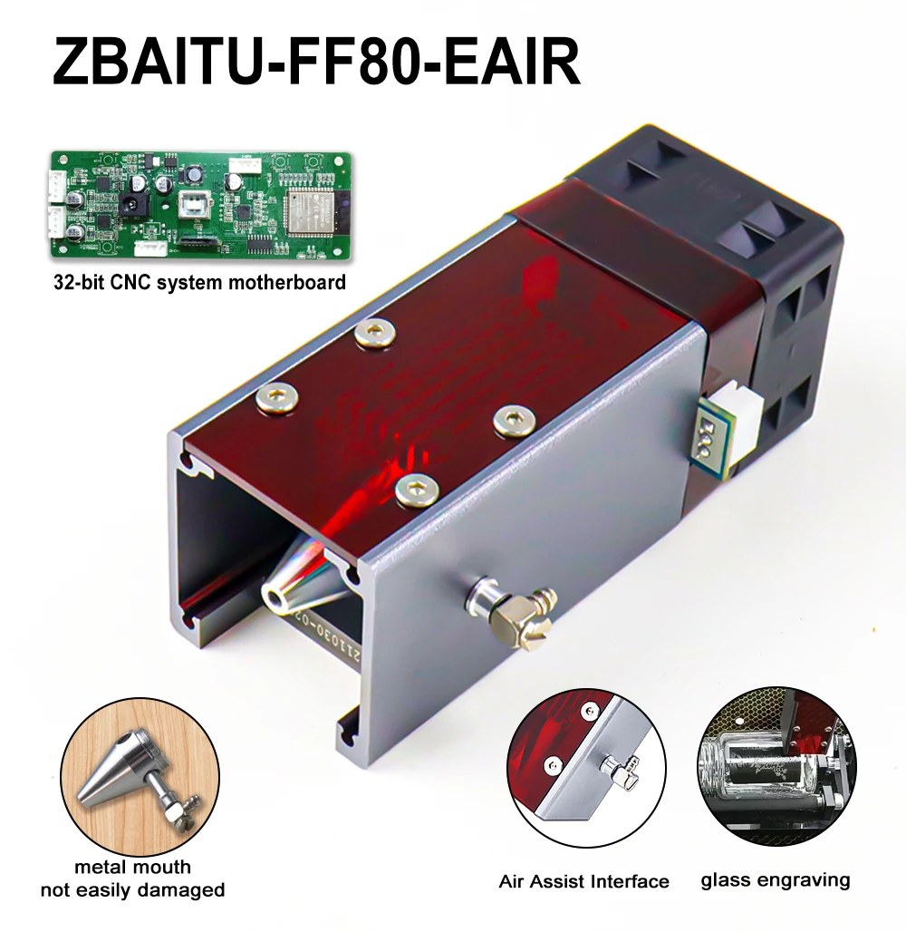 horizontal boring machine wood ZBAITU 80W Laser Module Head Air Assisted / 32-Bit MCU Control Board for CNC Engraving Wood Router Cutter Machine cnc wood router Woodworking Machinery