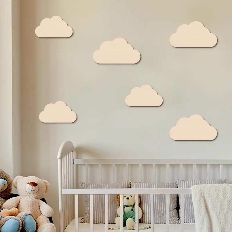 6Pcs Cloud Wall Sticker Wooden Clouds Wall Decor Reusable Wall Decoration for Bedroom Above The Bed Wall Art Wall Decorations 2