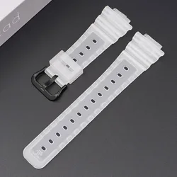Silicone Soft Resin Watch Strap - 16mm Premium Wrist Band - Connector width 16mm (Half Clear black BC)