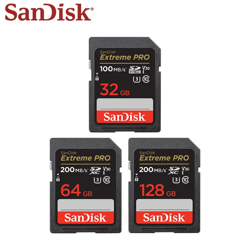 

SanDisk SD Card Extreme Pro 32GB 64GB 128GB SDHC SDXC UHS-I 4K Video Card Class 10 up to 200M/S Flash Memory Card for Camera