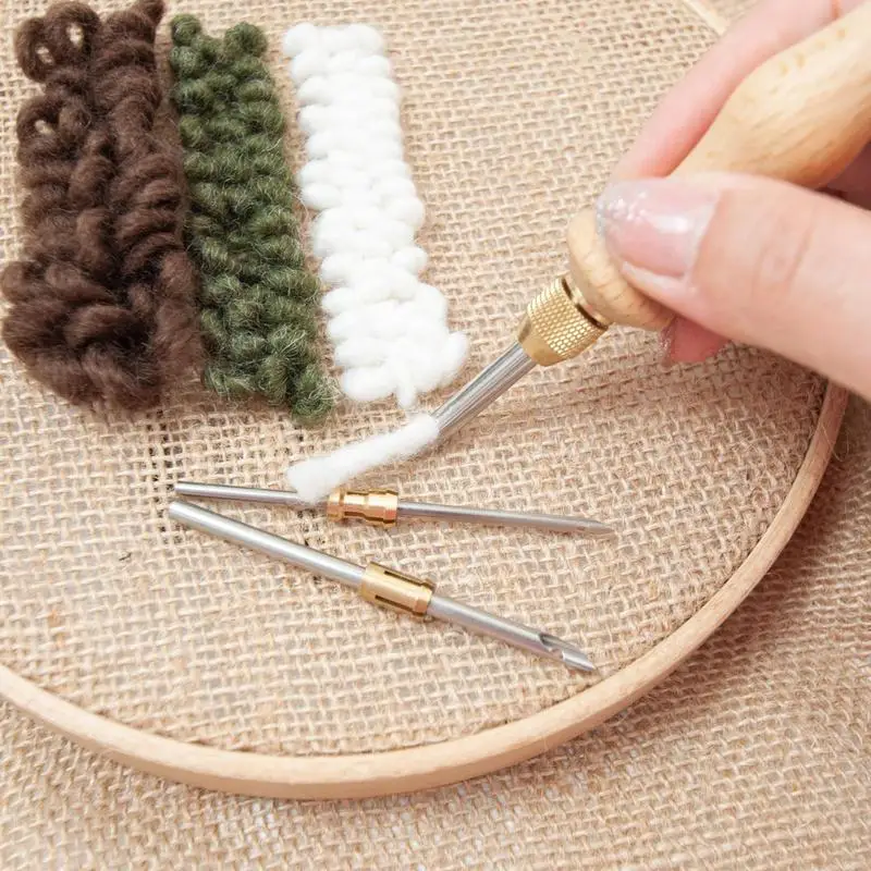 Punch Needle Embroidery Tool Adjustable Rug Yarn Punch Needle Wooden Handle  Embroidery Pen for Embroidery Floss