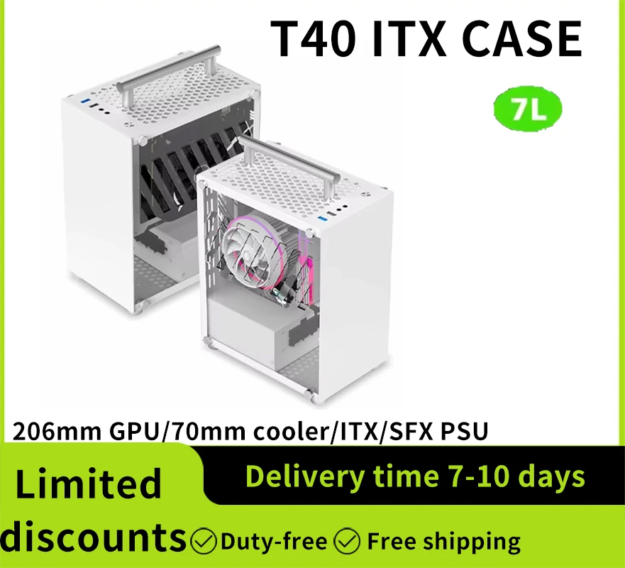 METALFISH T40 Mini ITX Case 7L Gaming Computer White Chassis