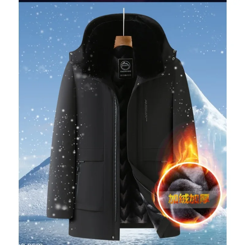 Winter Men Jacket Thickened Warm Fur Collar Fleece Lining Windproof Waterproof Windbreaker Brands Casual Business Cotton Jacket