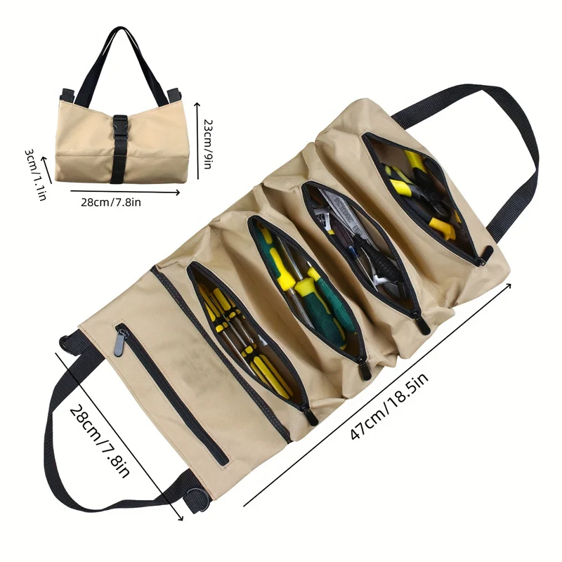 Portable Oxford Cloth Storage Bag Toolkit Car Automotive Motorcycle Canvas Wrench Tool Organizer Bucket Hanging Zipper Camping 6