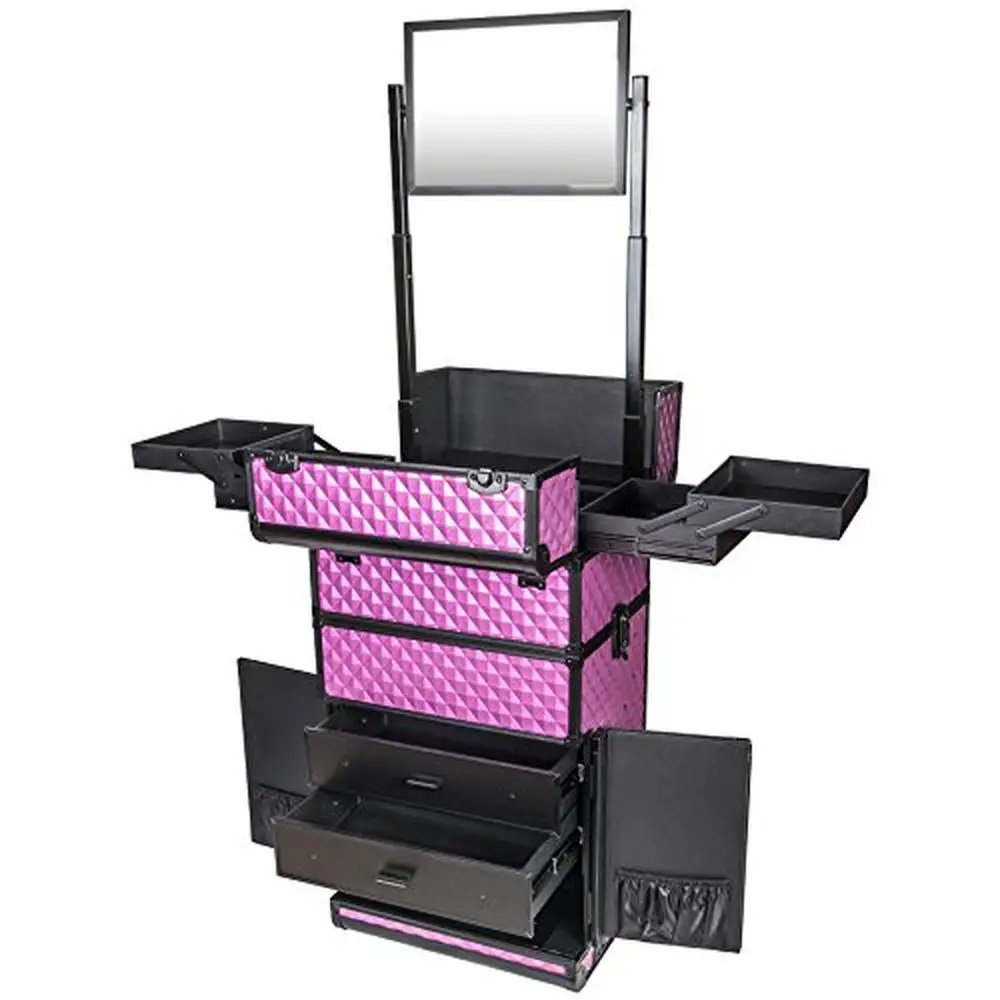Professional Makeup Artists Rolling Train Case Charming Violet 30 inch ABS Aluminum Trolley Large Drawers Cosmetic Brush Holders 2