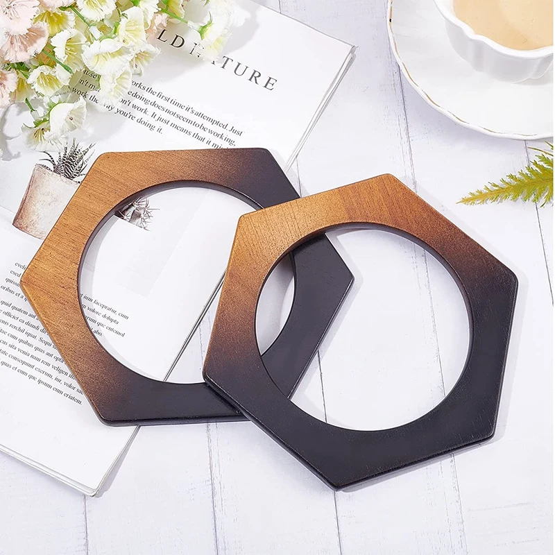 A85Q-2Pcs Wooden Purse Handle Hexagon Shaped Wooden Bag Handles Handbag Handles Replacement DIY Handmade Macrame Bag Handle