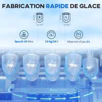 HOMCOM Machine à glaçons avec distributeur d'eau, 12kg en 24h, 9 glaçons en 6-10 minutes, ice maker portable, taille de glaçon réglable, minuterie, réservoir d'eau 3 L, pour maison, cuisine, bar, noir 3