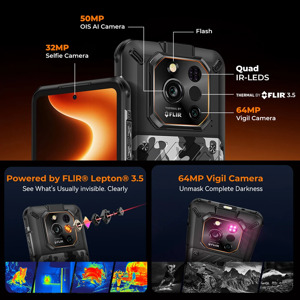 Ulefone RugOne Xever 7 Pro 5G Rugged Phone Thermal Imaging Android 15 Smartphone 512GB ROM 12GB RAM 120Hz AMOLED NFC 5500mAh