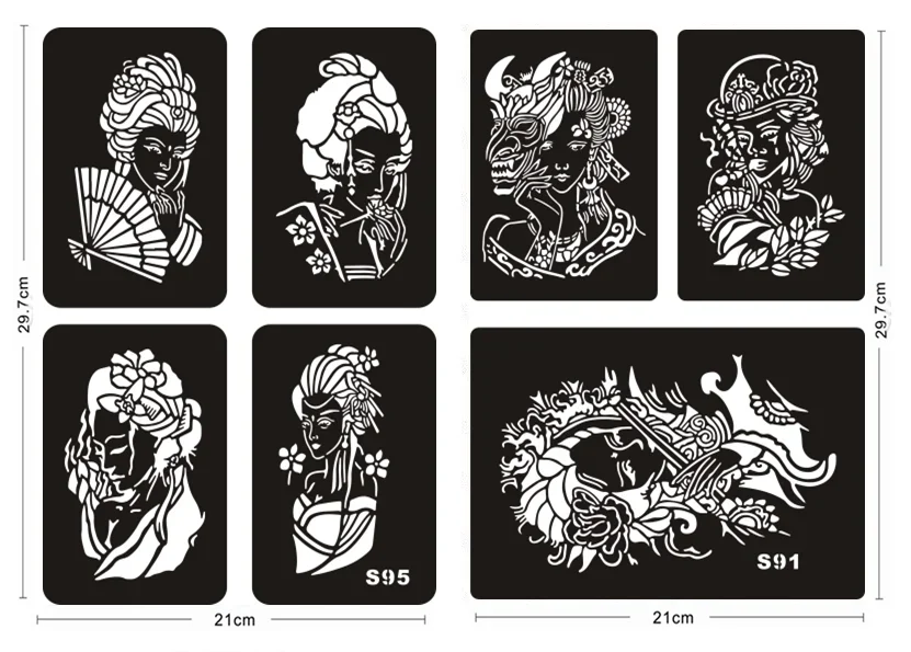 Reusable Henna Tattoo Stencils for Painting Dragon Flower Flames Airbrush Stencils Templates Diy Body Arm Pochoir Tatoo