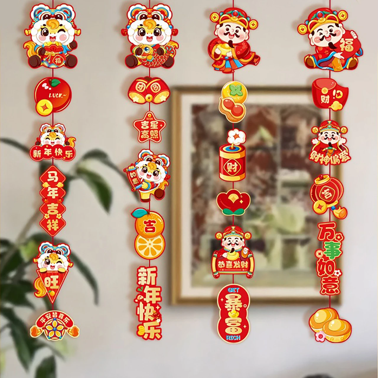 2pcs New Year Greeting Door Pendant Wall Door Hanging Curtain Flag 2026 Chinese Spring Festival Home Party Decorations